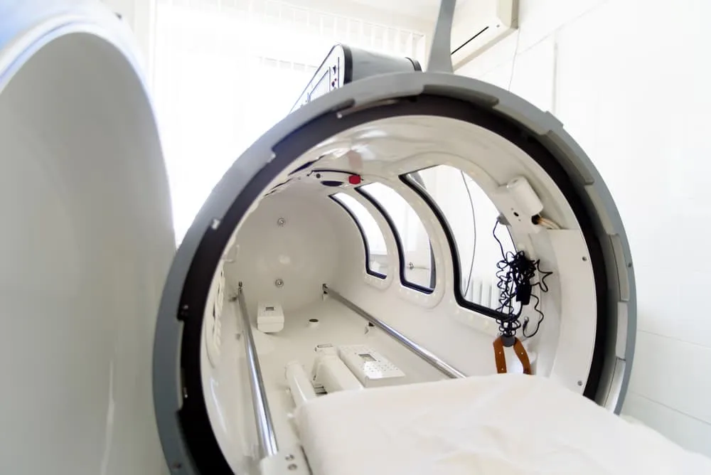 Inside a hyperbaric oxygen chamber during a treatment session