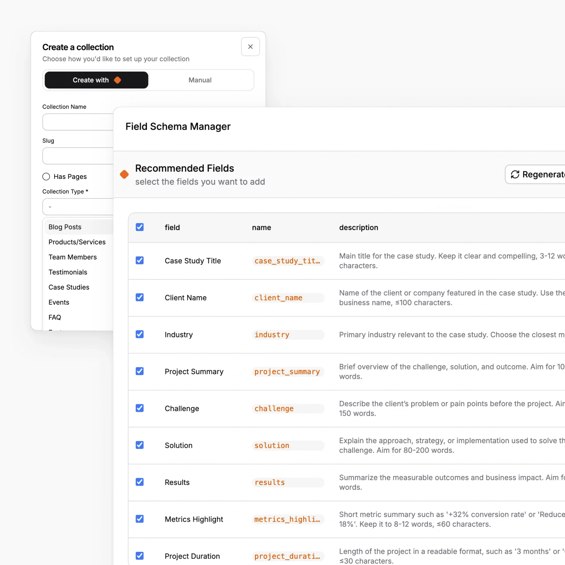 Collections, schema included