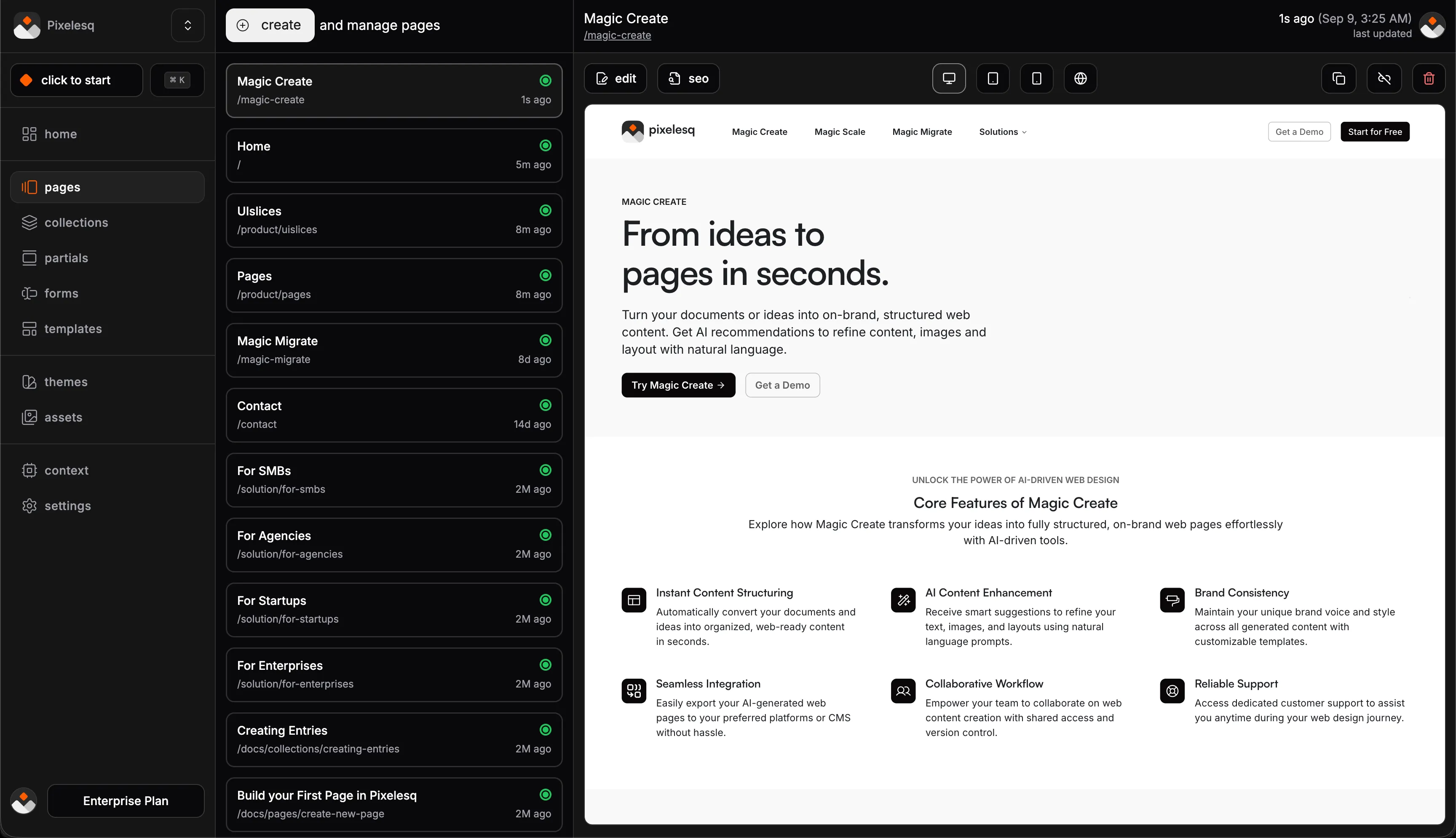 AI-powered interface showing website analytics